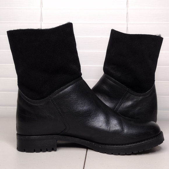 Fabianelli Black Leather Faux Fur Side Zipper Ankle Booties Sz 8 - Picture 7 of 15